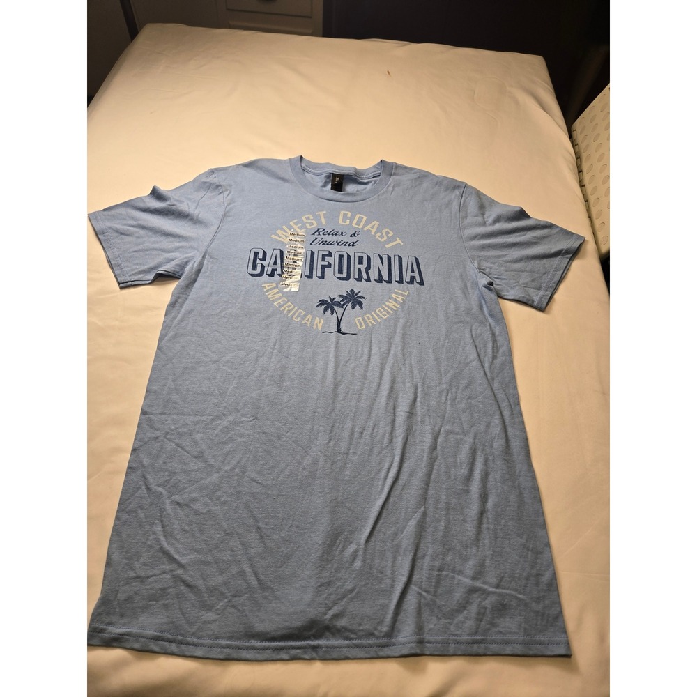 Anvil Graphic Tee Mens Medium Blue New West Coast California Palm Tree Shirt